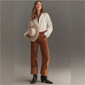 Anthropologie Pilcro Scotty Cuffed High Rise Straight Leg Brown Corduroy Pant 24